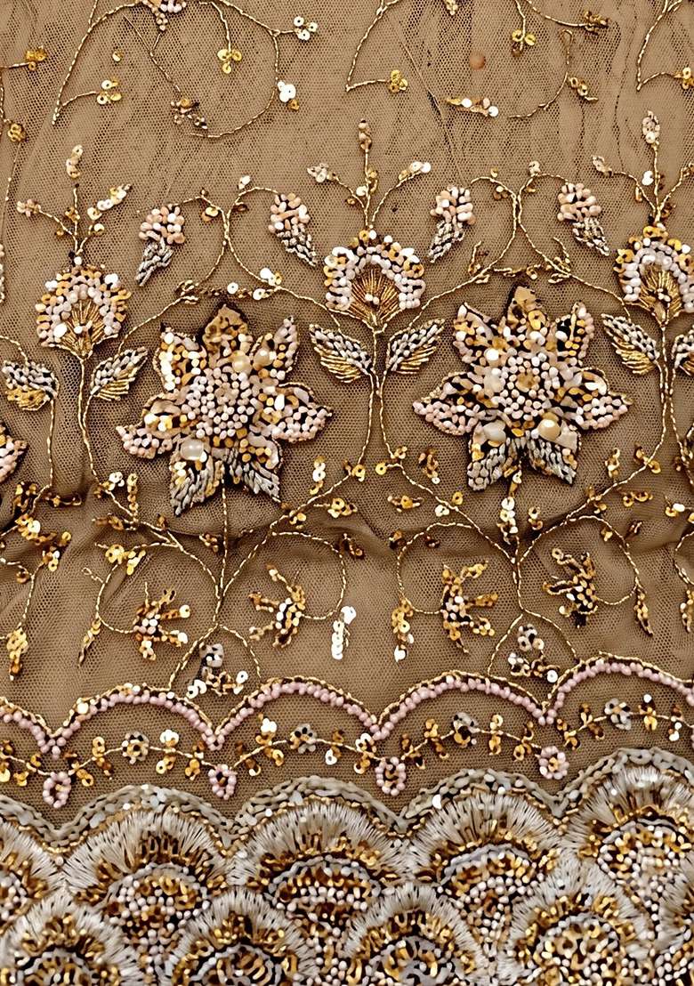 Brown Zari Tissue Lehenga Set - Indya
