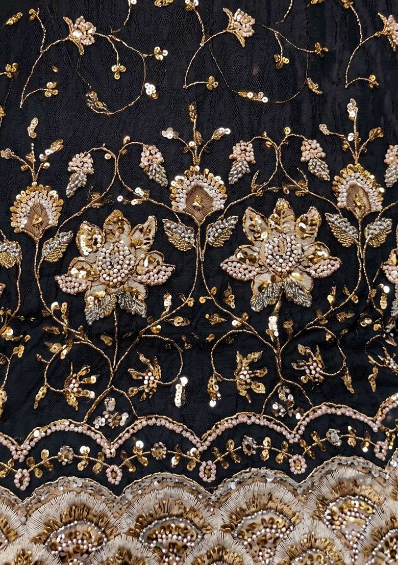Charcoal Black Zari Tissue Lehenga Set - Indya