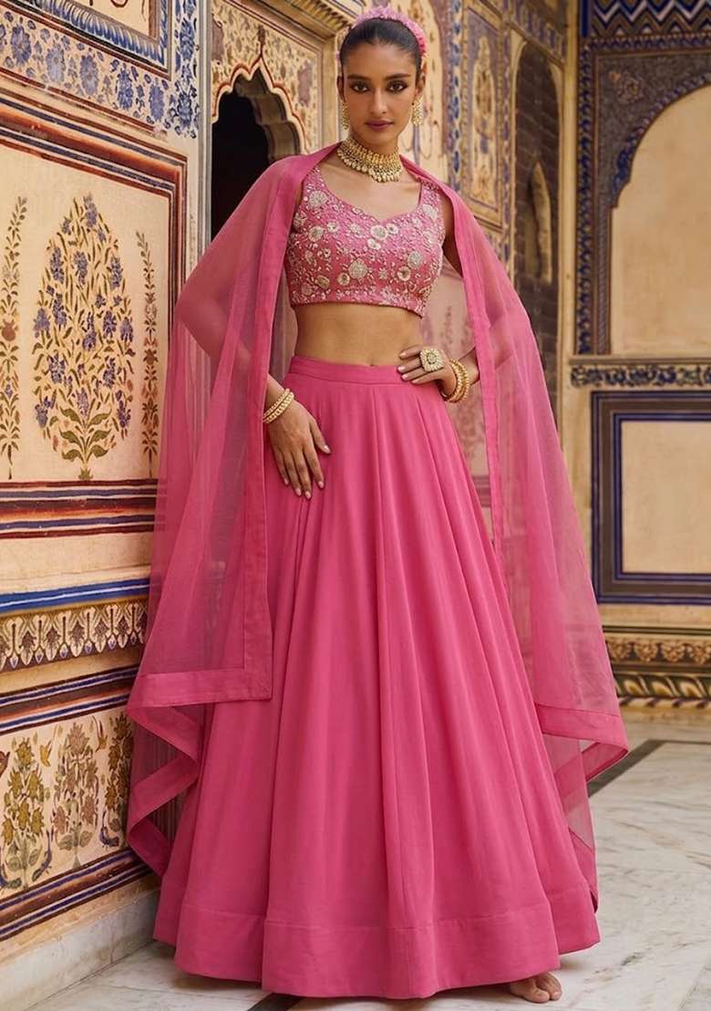 Dusty Pink Sequin Georgette Lehenga Set - Indya