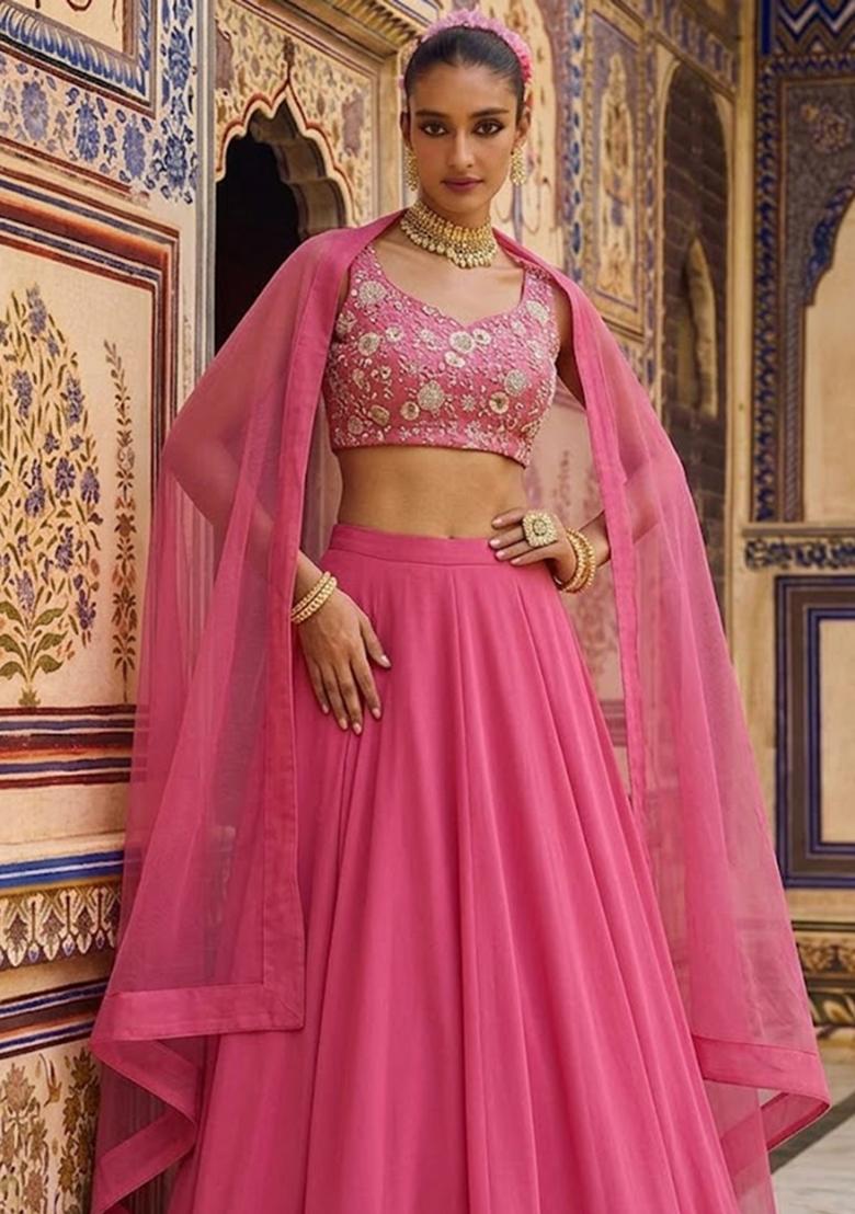 Dusty Pink Sequin Georgette Lehenga Set - Indya