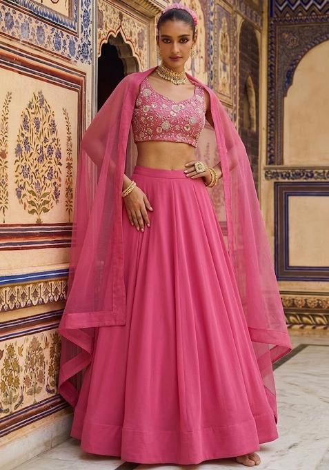 Dusty Pink Sequin Georgette Lehenga Set
