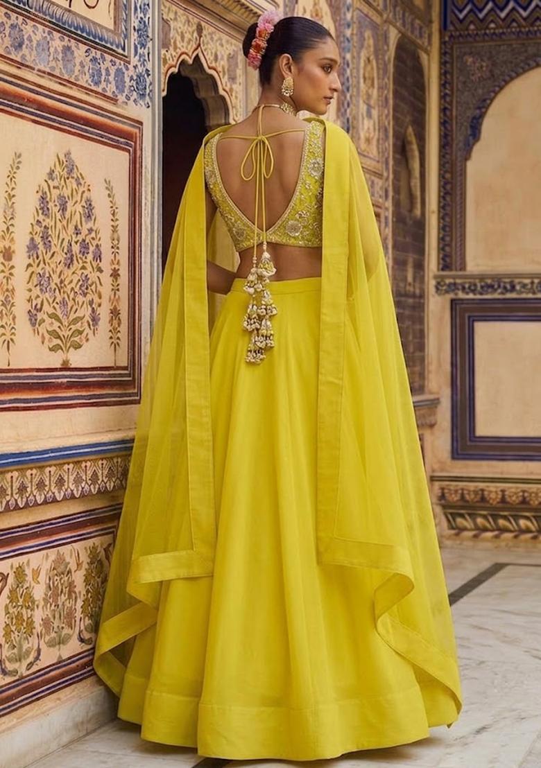 Tumeric Yellow Sequin Georgette Lehenga Set - Indya