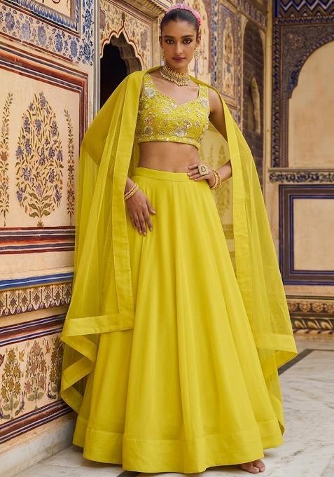 Tumeric Yellow Sequin Georgette Lehenga Set