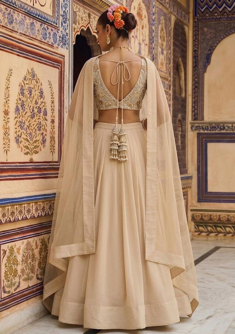 Gold Sequin Georgette Lehenga Set - Indya