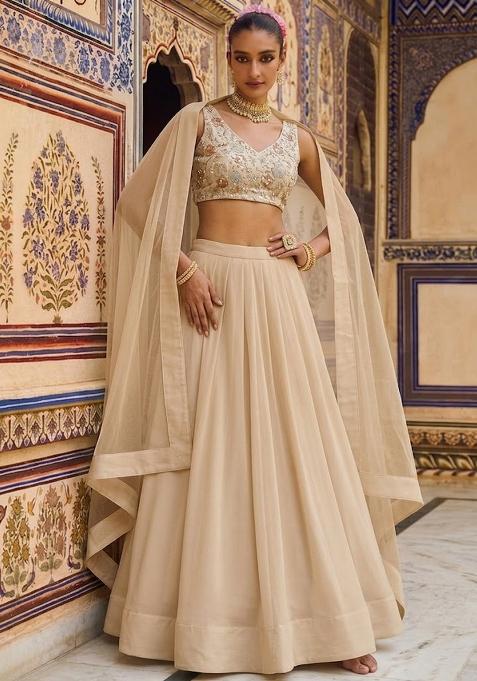 Gold Sequin Georgette Lehenga Set