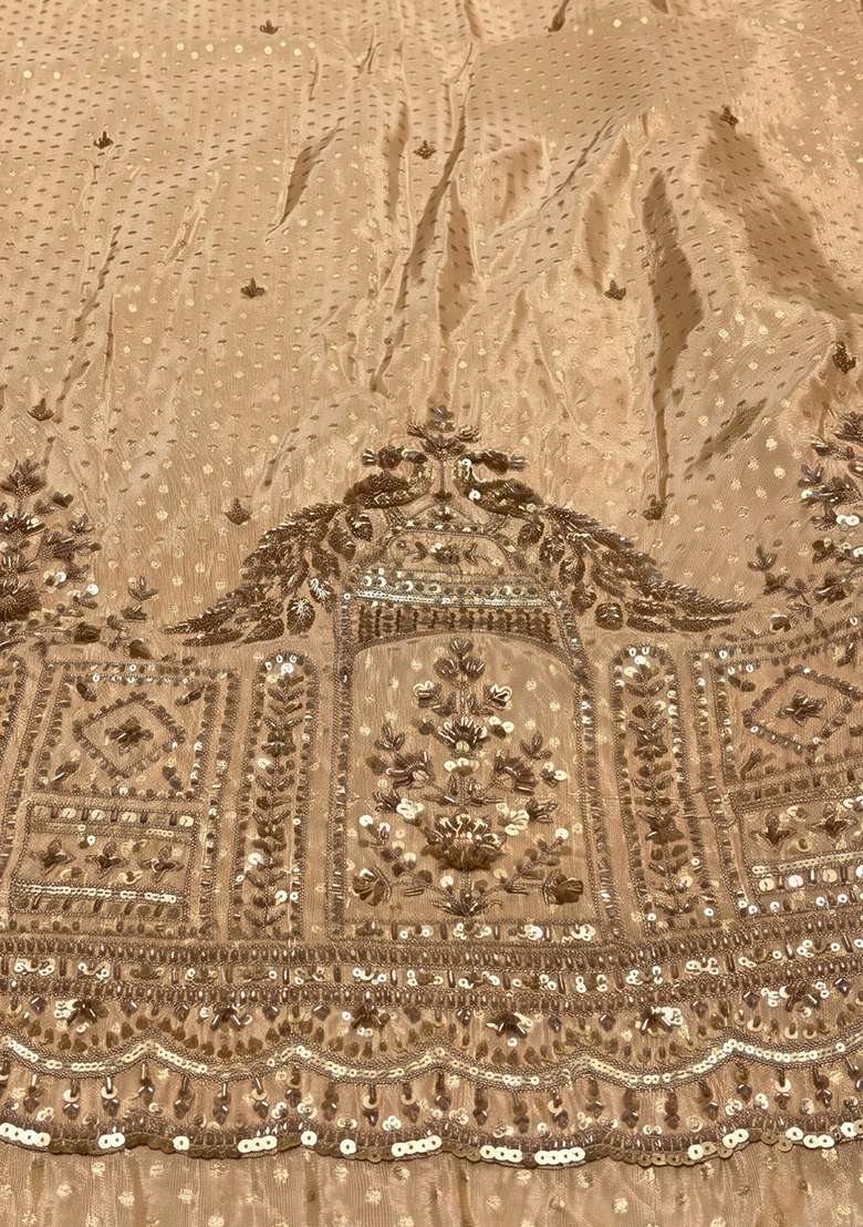 Gold Embroidered Tissue Lehenga Set - Indya