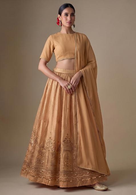 Gold Embroidered Tissue Lehenga Set