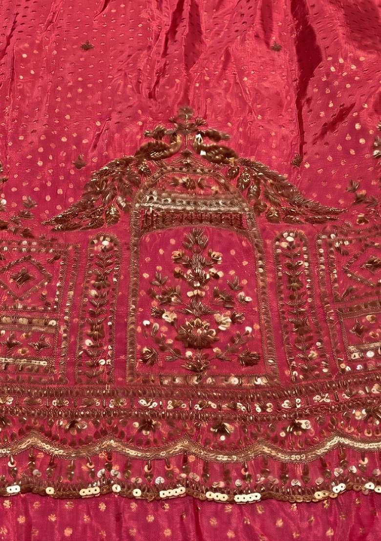 Magenta Pink Embroidered Tissue Lehenga Set - Indya