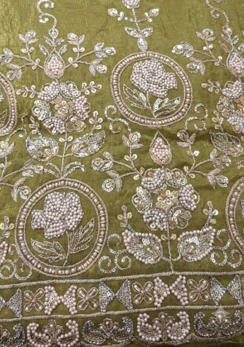Olive Zari Tissue Lehenga Set - Indya