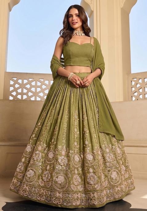 Olive Zari Tissue Lehenga Set