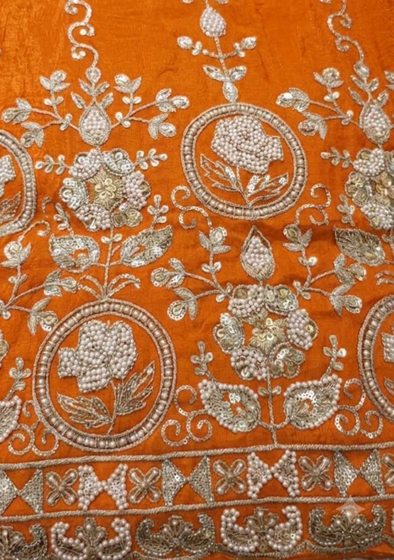 Amber Orange Zari Tissue Lehenga Set - Indya