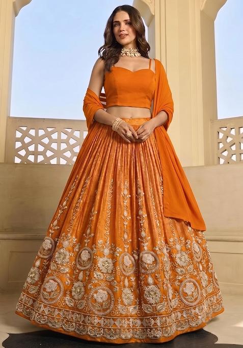 Amber Orange Zari Tissue Lehenga Set