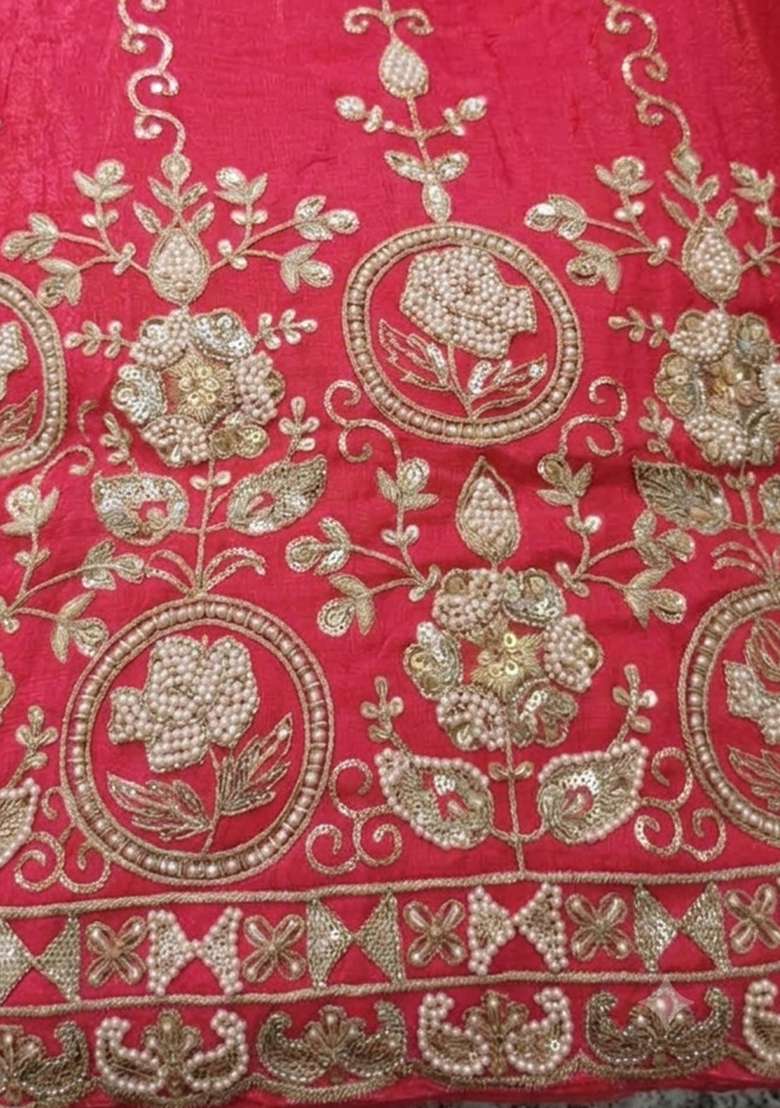 Dull Red Zari Tissue Lehenga Set - Indya