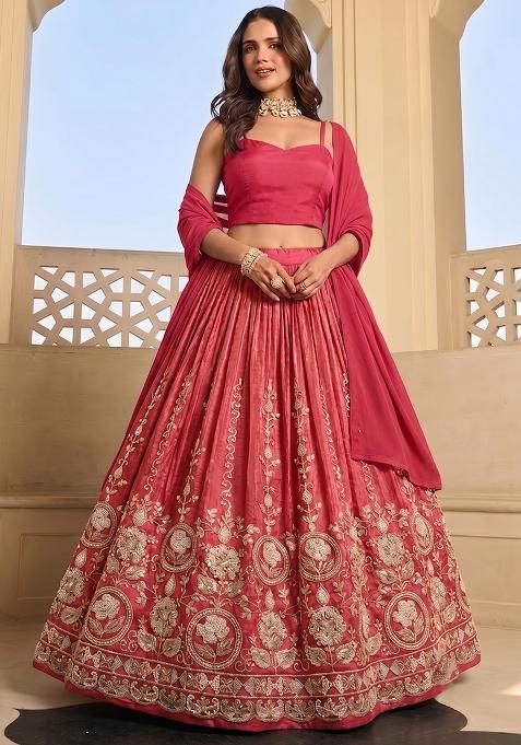 Dull Red Zari Tissue Lehenga Set