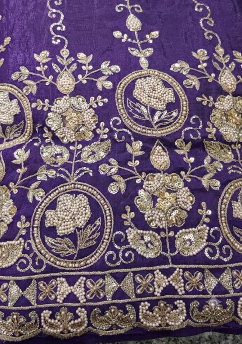 Deep Purple Zari Tissue Lehenga Set - Indya