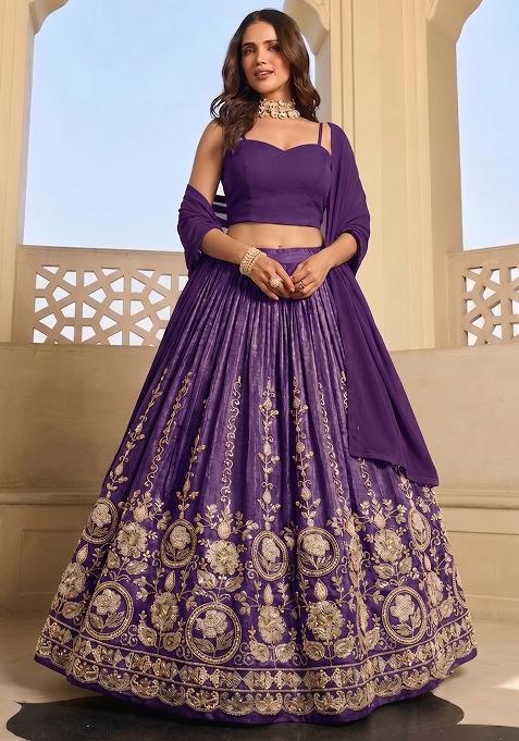Deep Purple Zari Tissue Lehenga Set