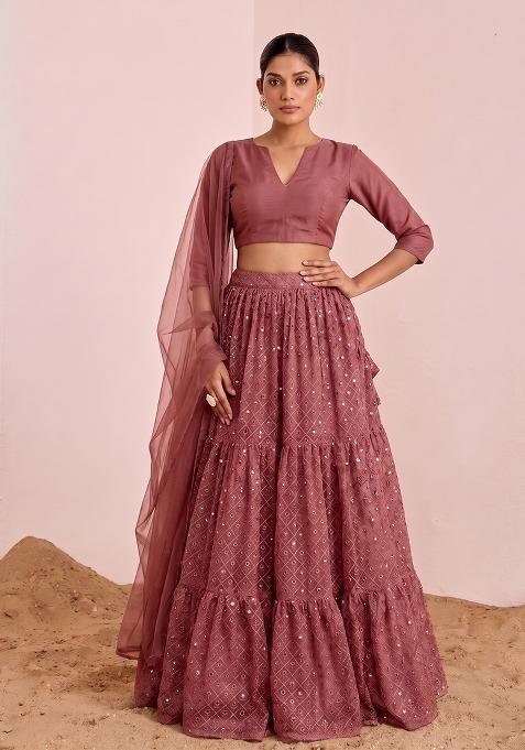 Dusty Pink Sequin Georgette Lehenga Set