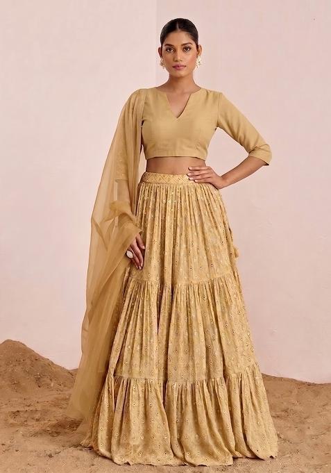 Antique Gold Sequin Georgette Lehenga Set