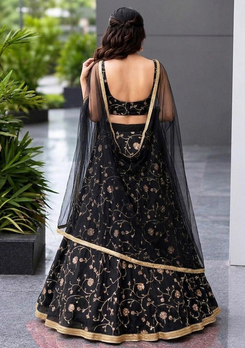 Black Sequin Cosmos Lehenga Set - Indya