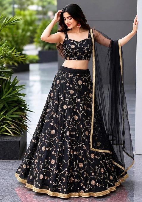 Black Sequin Cosmos Lehenga Set
