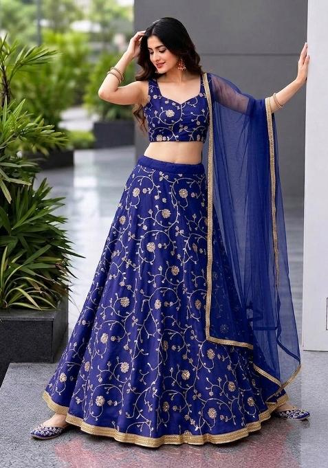 Cobalt Blue Sequin Cosmos Lehenga Set