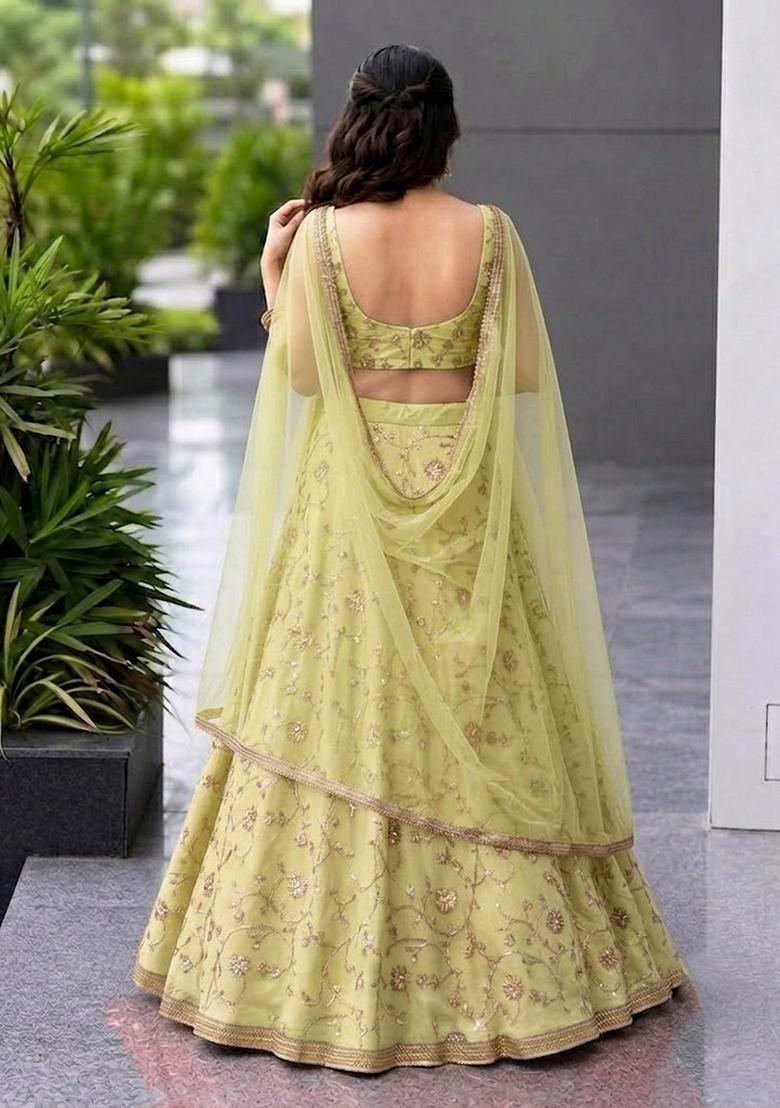 Mint Green Sequin Cosmos Lehenga Set - Indya