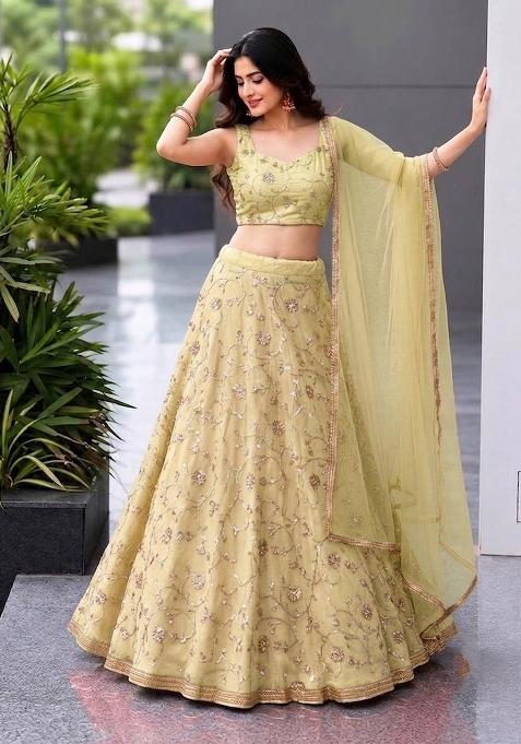 Mint Green Sequin Cosmos Lehenga Set
