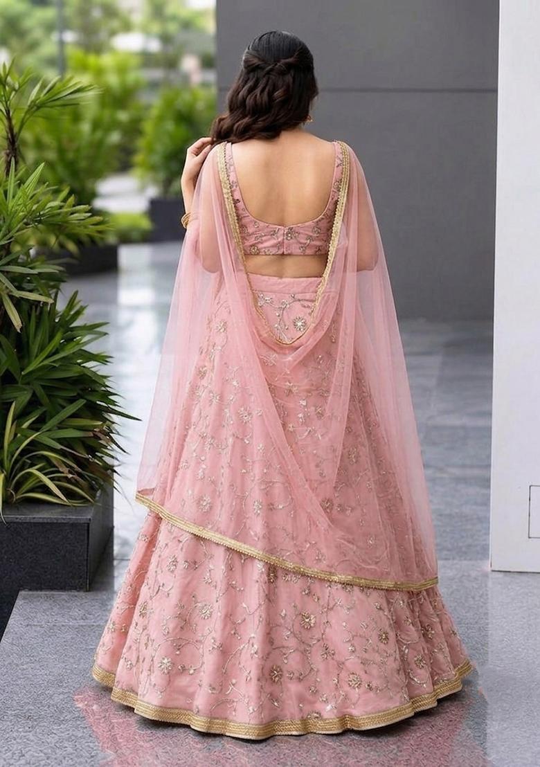 Baby Pink Sequin Cosmos Lehenga Set - Indya