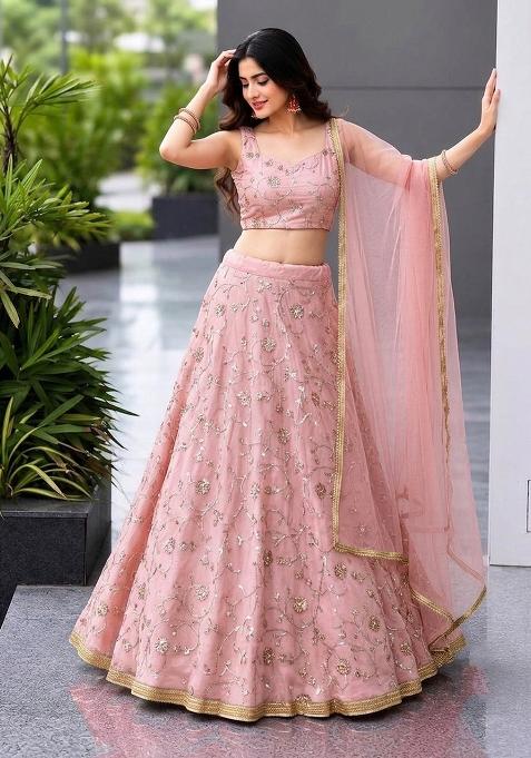 Baby Pink Sequin Cosmos Lehenga Set