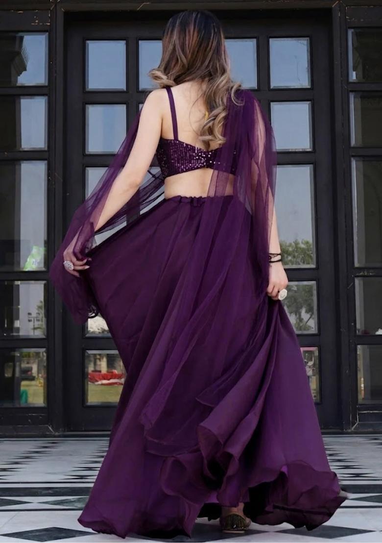 Wine Sequin Lehenga Set - Indya