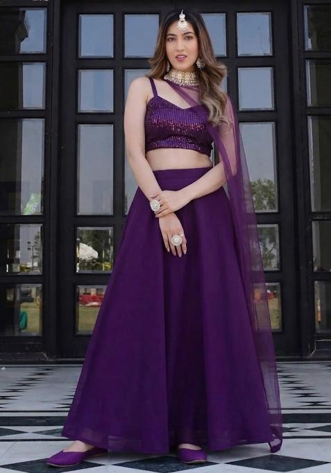 Wine Sequin Lehenga Set