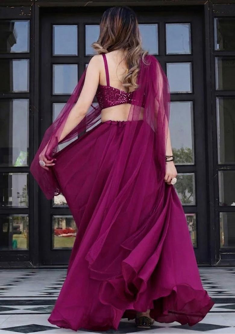 Magenta Sequin Lehenga Set - Indya