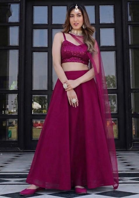 Magenta Sequin Lehenga Set
