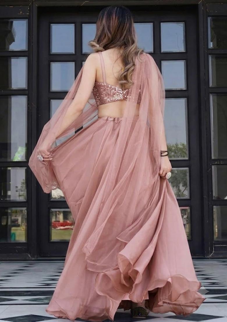Dusty Peach Sequin Lehenga Set - Indya