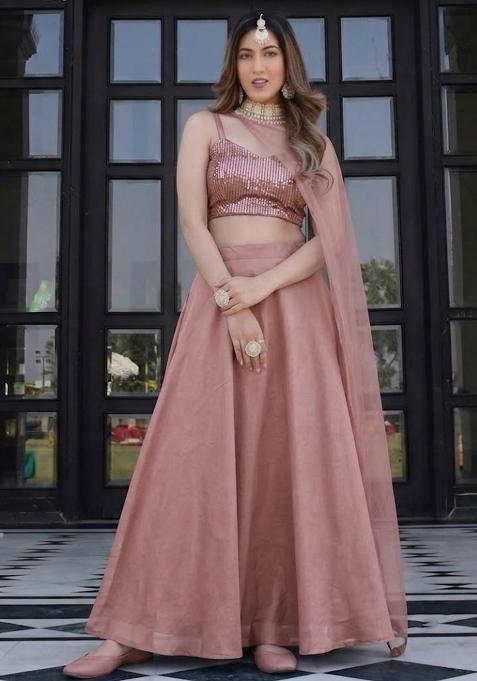 Dusty Peach Sequin Lehenga Set
