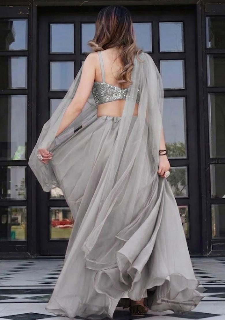 Slate Grey Sequin Lehenga Set - Indya