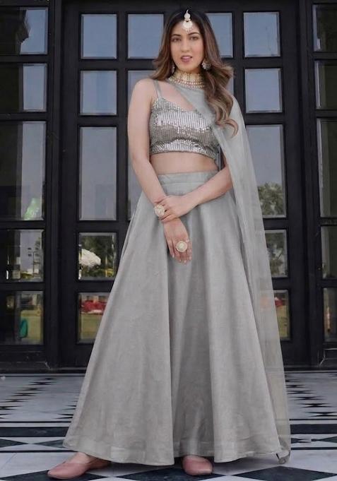 Slate Grey Sequin Lehenga Set