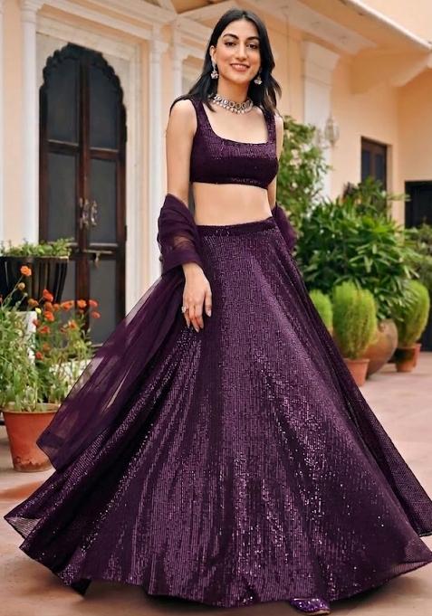Dark Voilet Sequin Lehenga Set