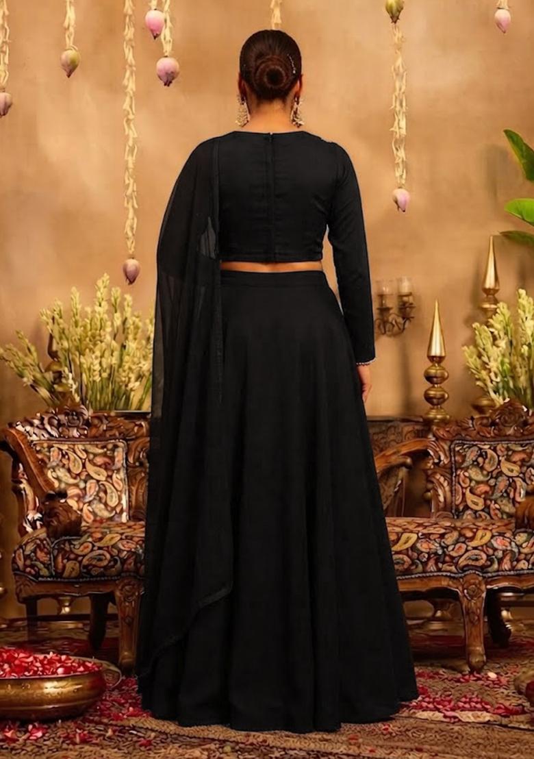 Black Embroidered Lehenga Set - Indya