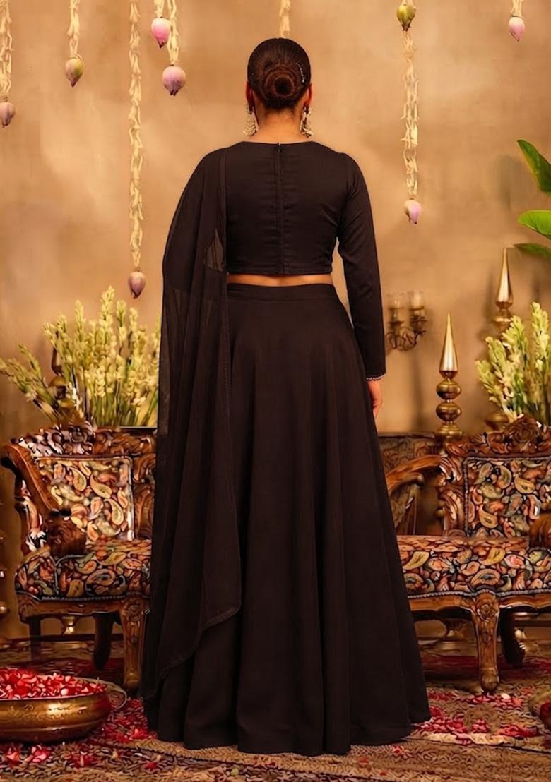 Chocolate Brown Embellished Lehenga Set - Indya
