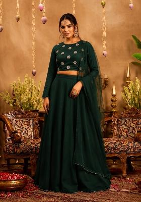 Forest Green Embroidered Lehenga Set