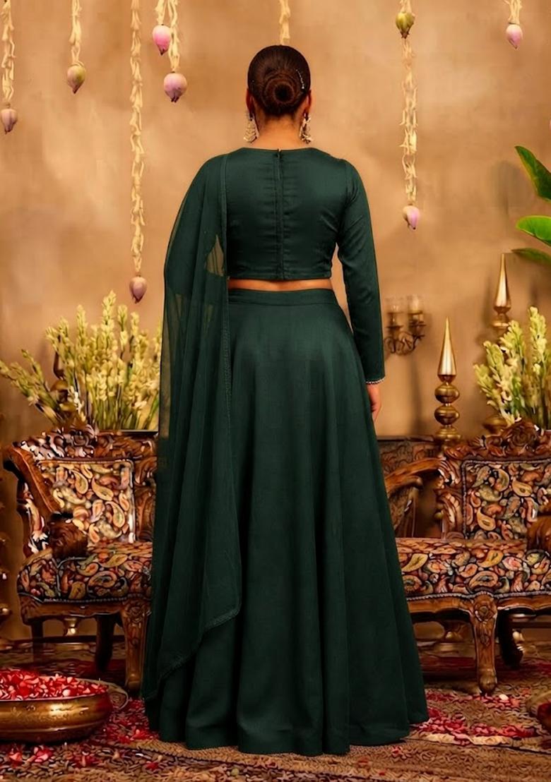 Forest Green Embroidered Lehenga Set - Indya