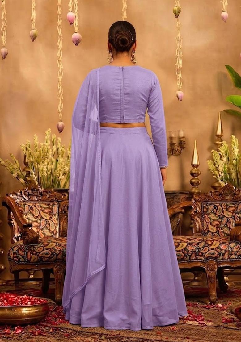Light Purple Embroidered Lehenga Set - Indya