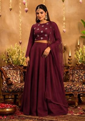 Burgundy Wine Embellished Lehenga Set