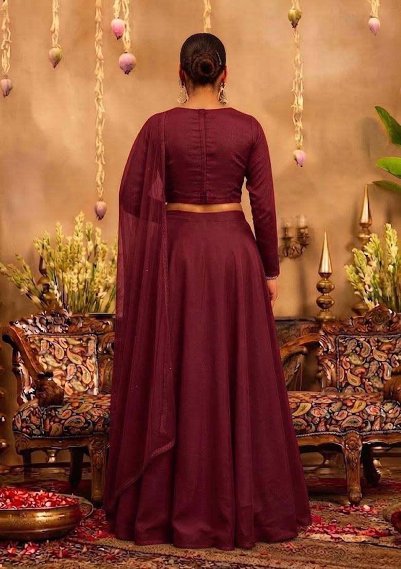 Burgundy Wine Embellished Lehenga Set - Indya