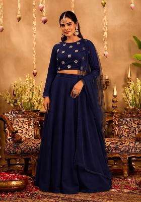 Navy Blue Embroidered Lehenga Set