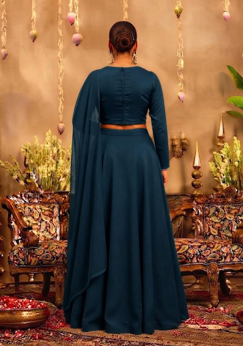 Deep Teal Embellished Lehenga Set - Indya
