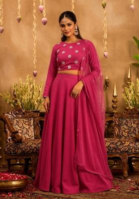 Magenta Pink Embroidered Lehenga Set