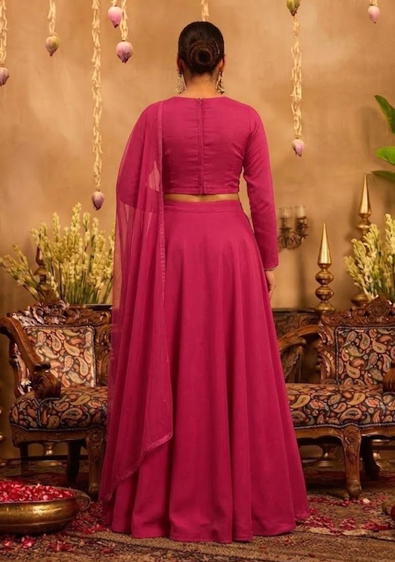 Magenta Pink Embroidered Lehenga Set - Indya