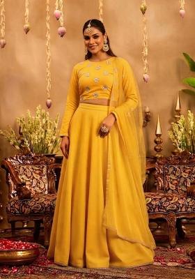 Mustard Yellow Embroidered Lehenga Set